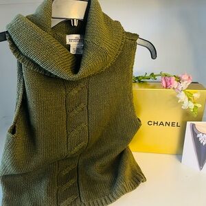 Olive Green Cowl Neck Ribbed Sweater